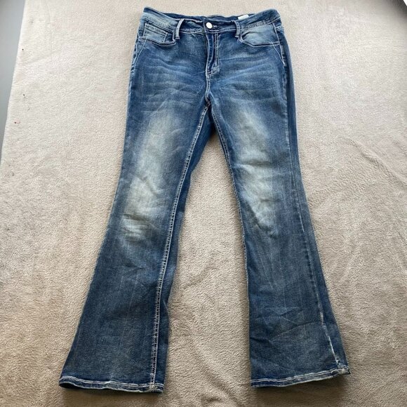 Temu Women's Jeans Large 30x28 Flare Leg Mid Rise Baggy Embroidered Retro - Picture 12 of 13